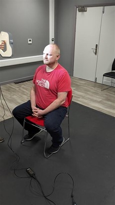 Figure 28: Subject being scanned using Artec Scanner from front (photograph taken by Mark Warren)