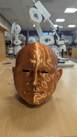 Figure 35 3D Printed head made from Polylactic Acid (photograph taken by Mark Warren)