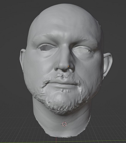 Figure 33 3D Scanned head edited in Blender(screenshot taken by Mark Warren)