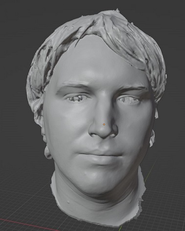 Figure 12: A Mesh edit of Mark's scanned head in blender (Screenshot taken by Mark Warren)